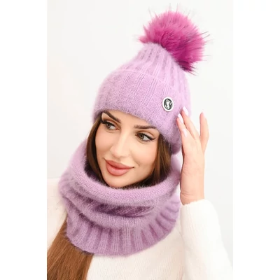 Téli kötött sapka és körsál szett – lila