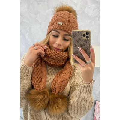 Barna sapka és sál szett