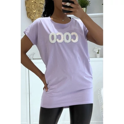 Lila tunika gyöngyös felirattal  Lila tunika gyöngyös felirattal