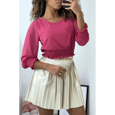 Fukszia blúz elisztikus derékkal és ujjakkal 