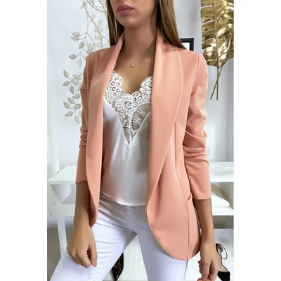 Rózsaszín blézer felső kendő gallérral és zsebekkel 