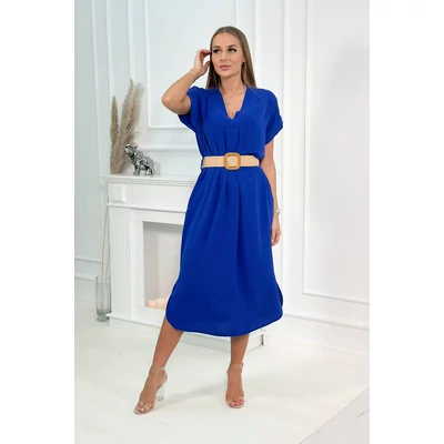 Hosszú kék ruha övvel 