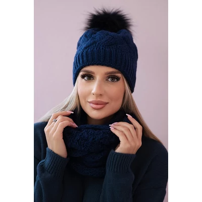 Női téli sapka és körsál szett – sötétkék
