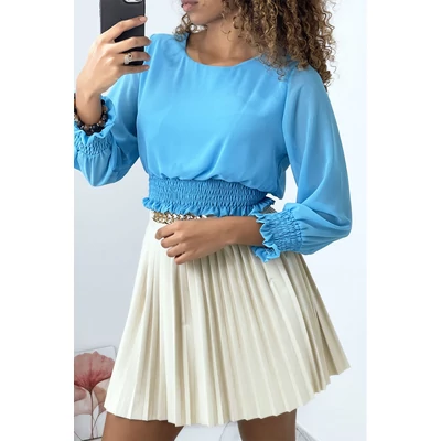 Türkiz blúz elisztikus derékkal és ujjakkal