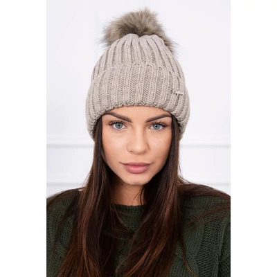 Sötét BÉZS KÖTÖTT SAPKA BÉLÉSSEL