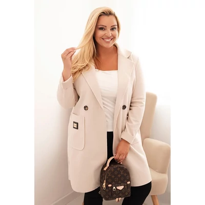 Elegáns női kabát gallérral és nagy zsebekkel -bézs - ONE SIZE méret