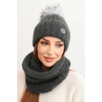Téli kötött sapka és körsál szett – grafit