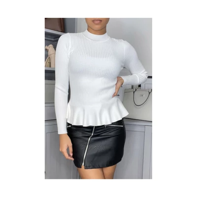 Fehér bordázott hosszú ujjú felső 