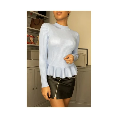 Türkiz bordázott hosszú ujjú felső