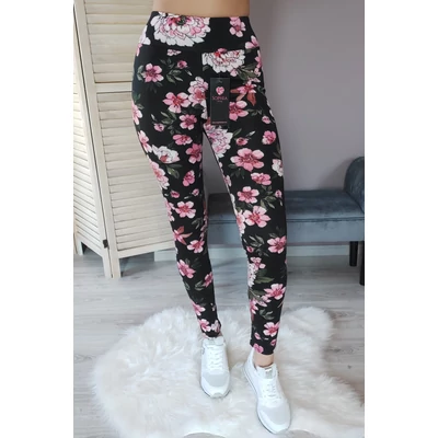 Fitnesz leggings - rózsaszín virágos