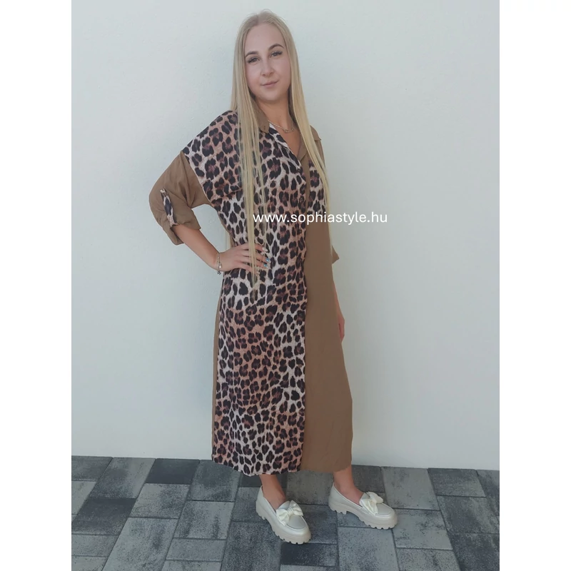 Maxi barna leopárd mintás ruha
