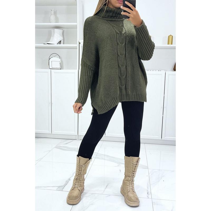 Vastag bőszabású kötött pulóver  - Khaki