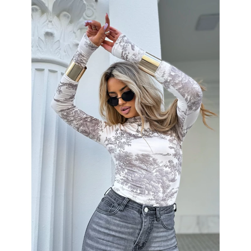 By Me DIOR hosszú ujjú felső - szürke mintával