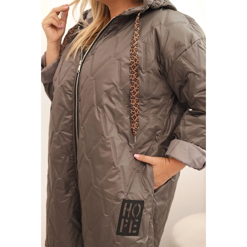 Plus Size női steppelt kabát kapucnival - Capuccino