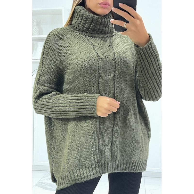Vastag bőszabású kötött pulóver  - Khaki