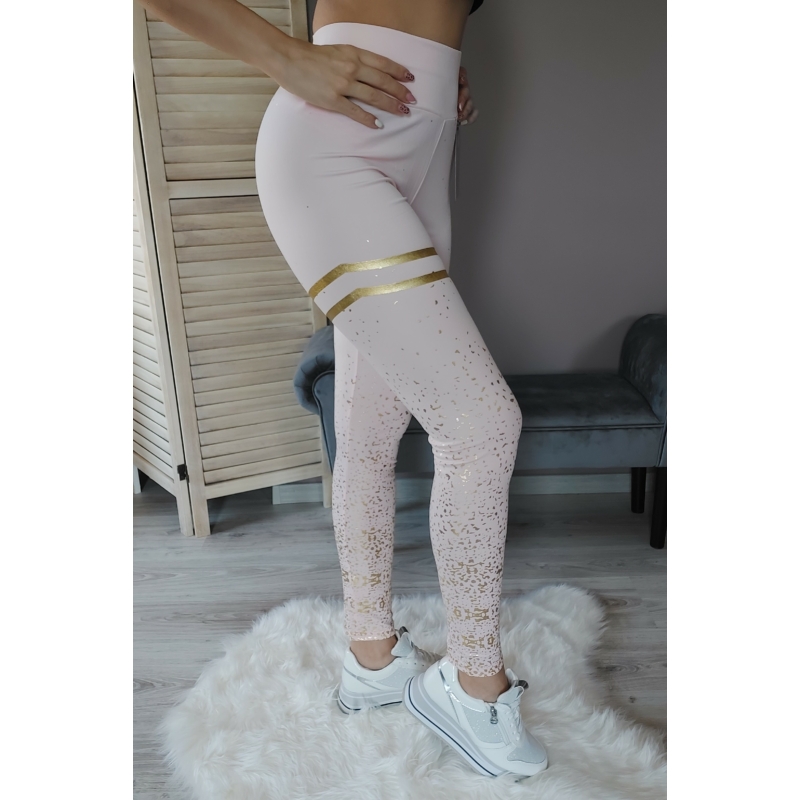 Fitnesz leggings - világos rózsaszín/arany mintás