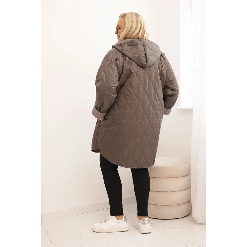 Plus Size női steppelt kabát kapucnival - Capuccino
