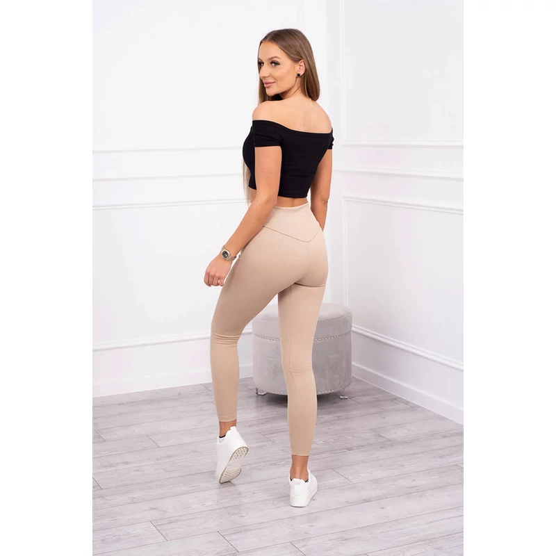 Bordás anyagú leggings - bézs