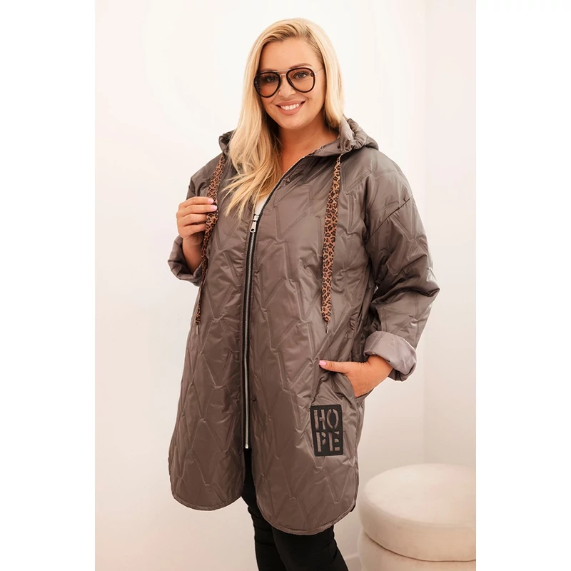 Plus Size női steppelt kabát kapucnival - Capuccino
