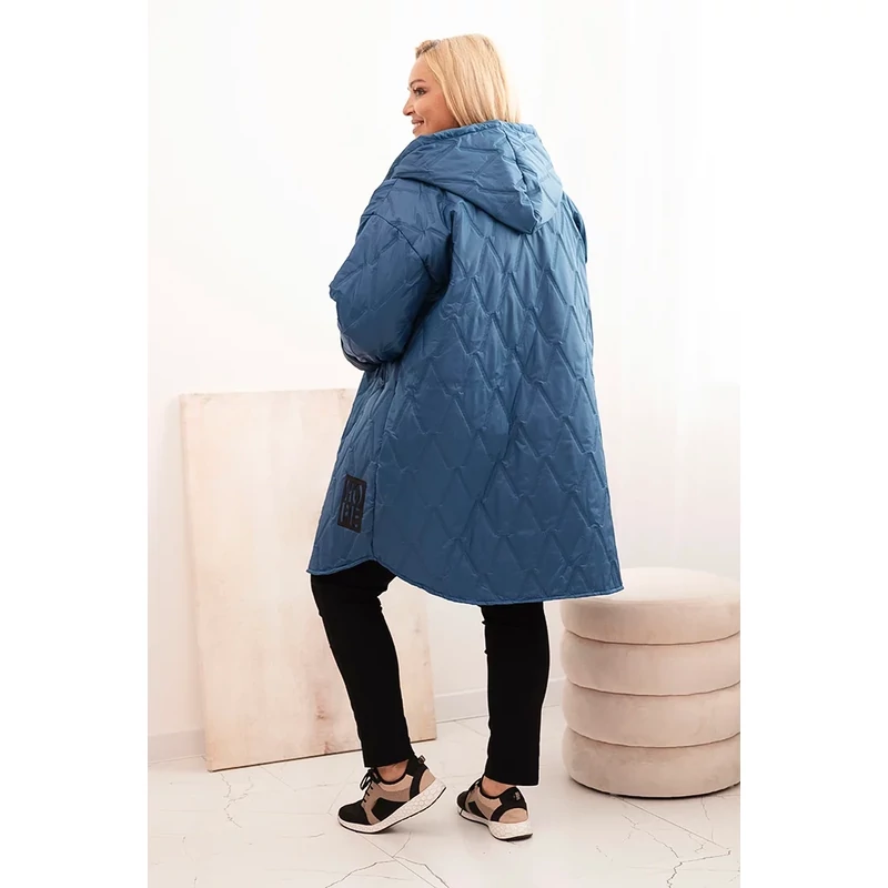 Plus Size női steppelt kabát kapucnival - Farmerkék