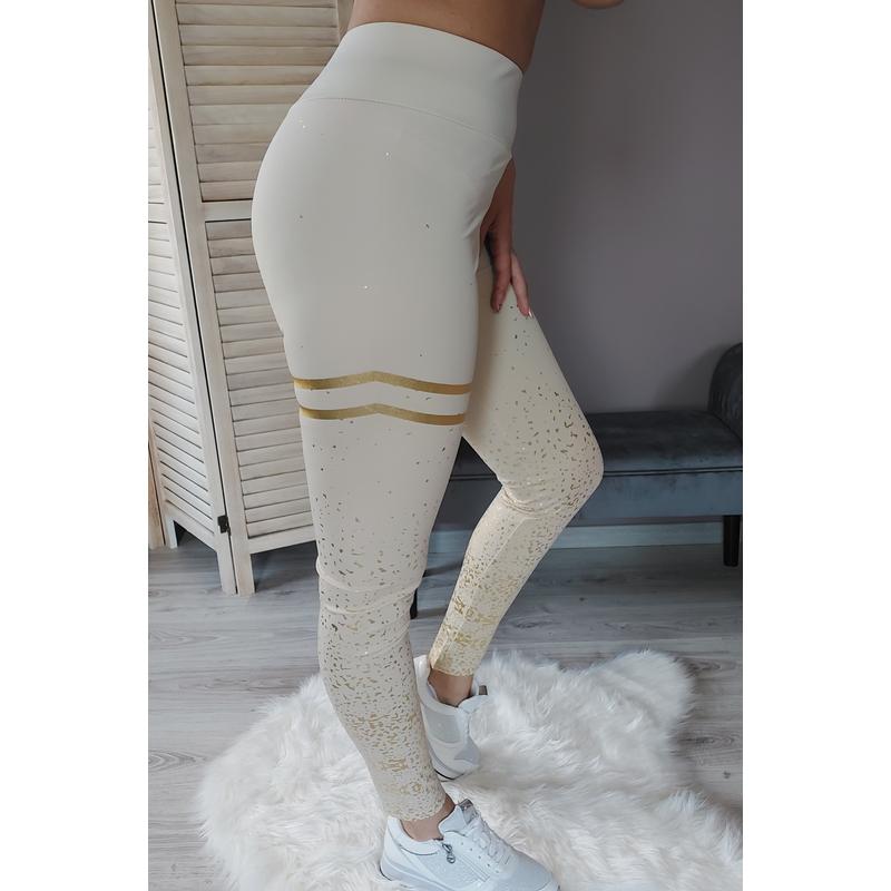 Fitnesz leggings - Krém/arany mintás