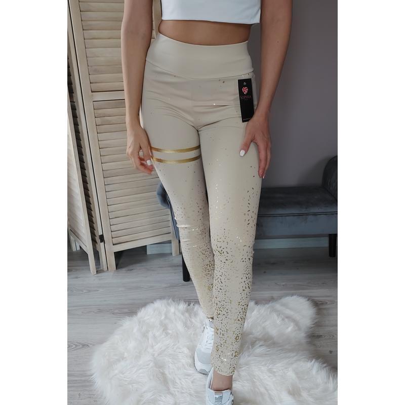 Fitnesz leggings - Krém/arany mintás